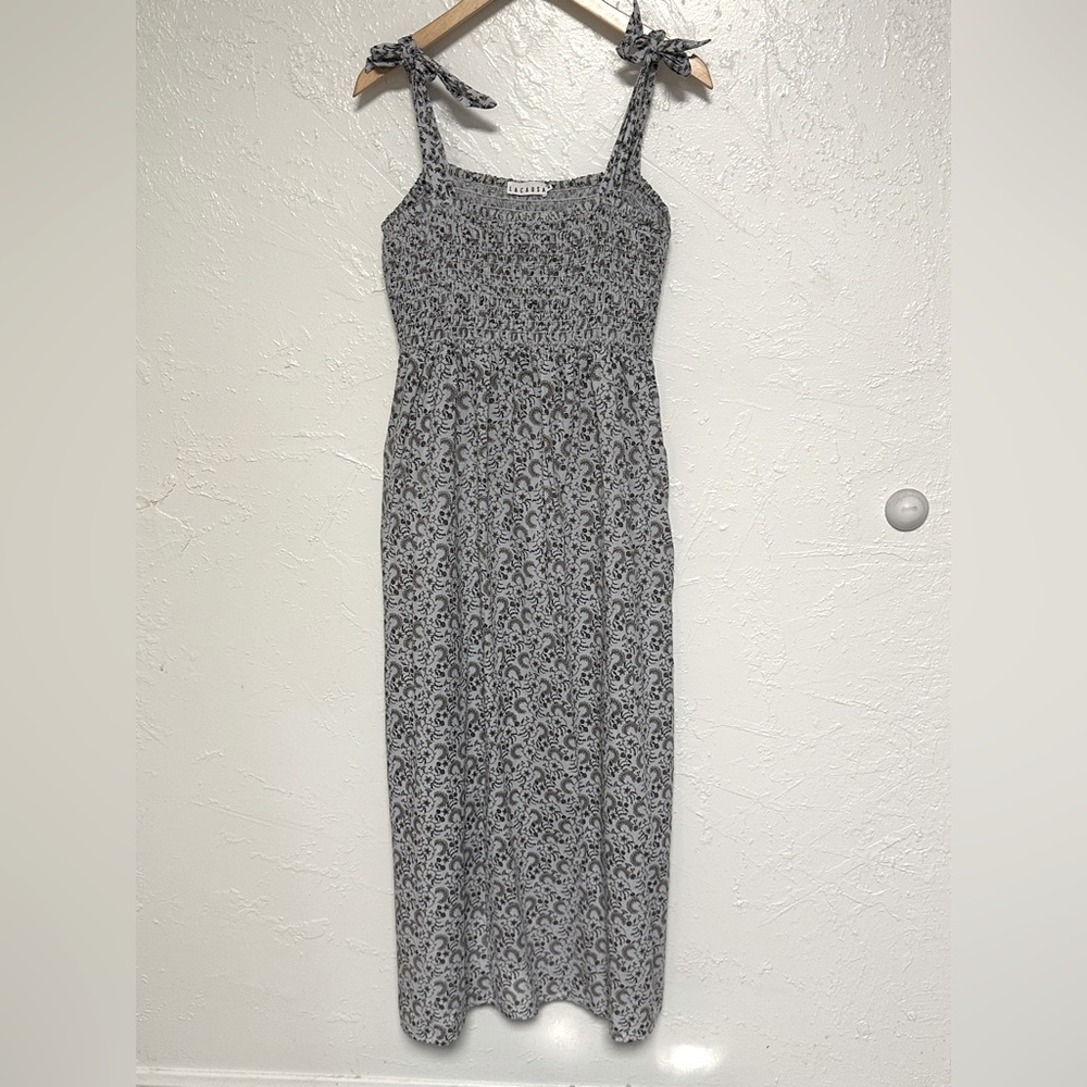 LACAUSA Blue Floral Smocked Sleeveless Maxi Dress Size Medium